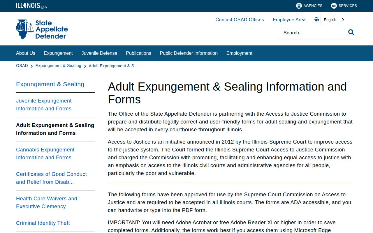 Illinois official expungement and sealing information page